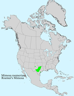 North America species range map for Mimosa roemeriana: